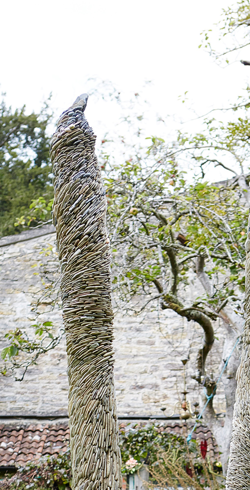 detail of top of shale obelsik in garden