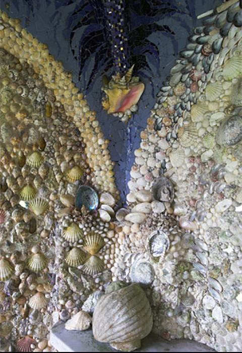 walls of grotto showing shell mosaic
