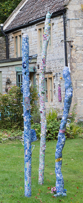 Three totems in ceramic mosaic