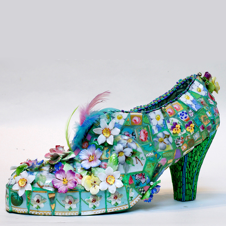 Shoe with tiny flower mosaic